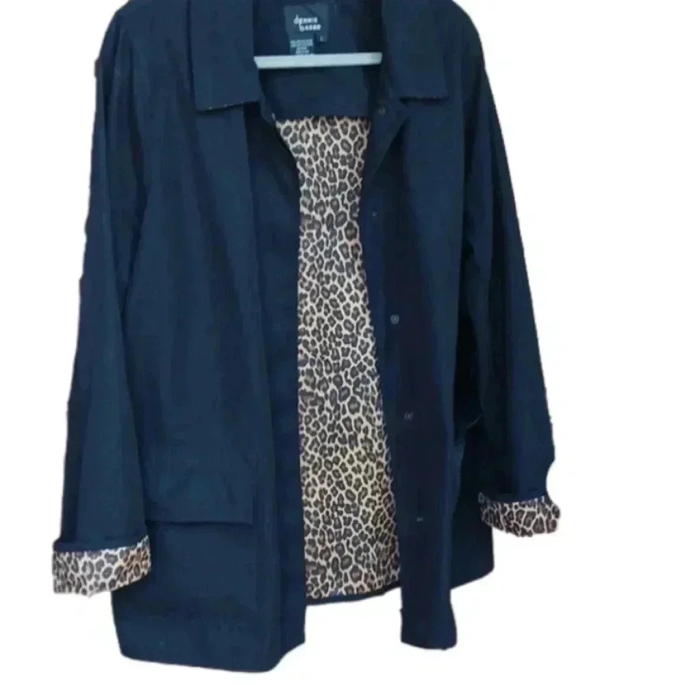 Dennis basso Black lightweight jacket with leopard lining size L
